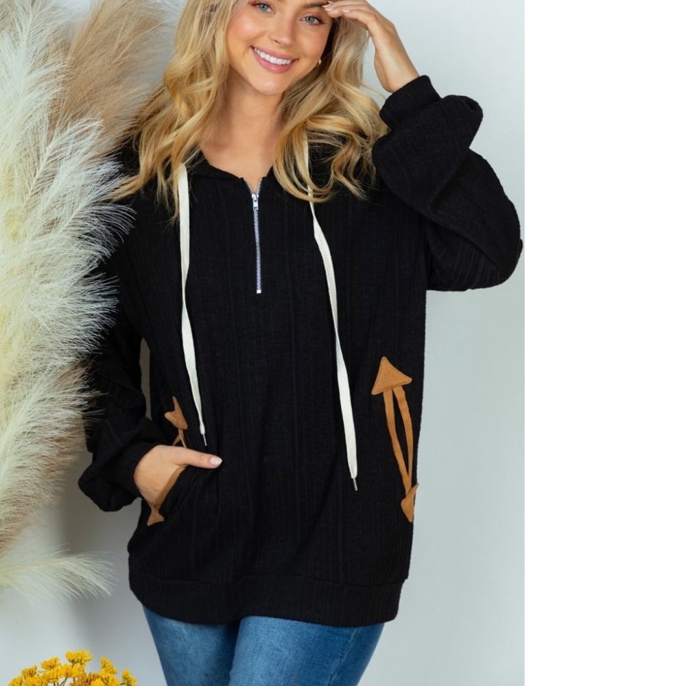 New Plus/Reg White Birch Ribbed Knit Suede detail hoodie S-2X